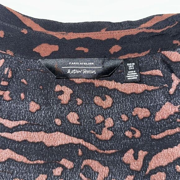 & Other Stories 0 Black Caramel Brown Long Sleeve Pleated Shirt Maxi Dress - Picture 12 of 14